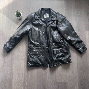 VINTAGE Leathers Leathers Black 100% Genuine 3/4 Length Leather "Car" Coat